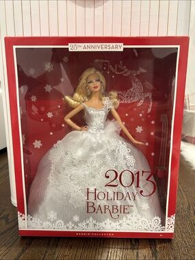 Barbie 2013 Holiday Doll in White Lace Gown with Red Box
